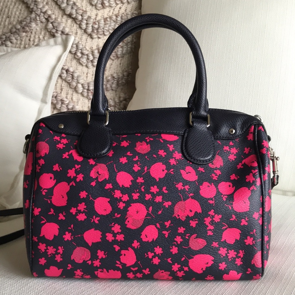 Coach Mini Bennet Prairie Calico Floral Satchel Purse, F55466, Navy / Pink - Picture 11 of 16